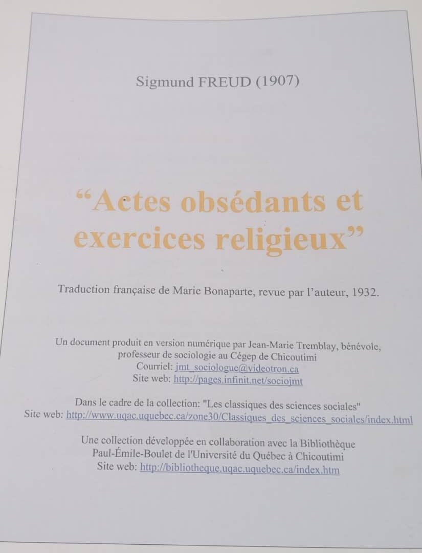 Actes Obsédants et exercices religieux : Sigmund Freud (1905)