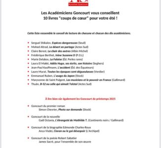 10 livres “coups de cœur”  recommandés par les académiciens Goncourt pour l’été 2025