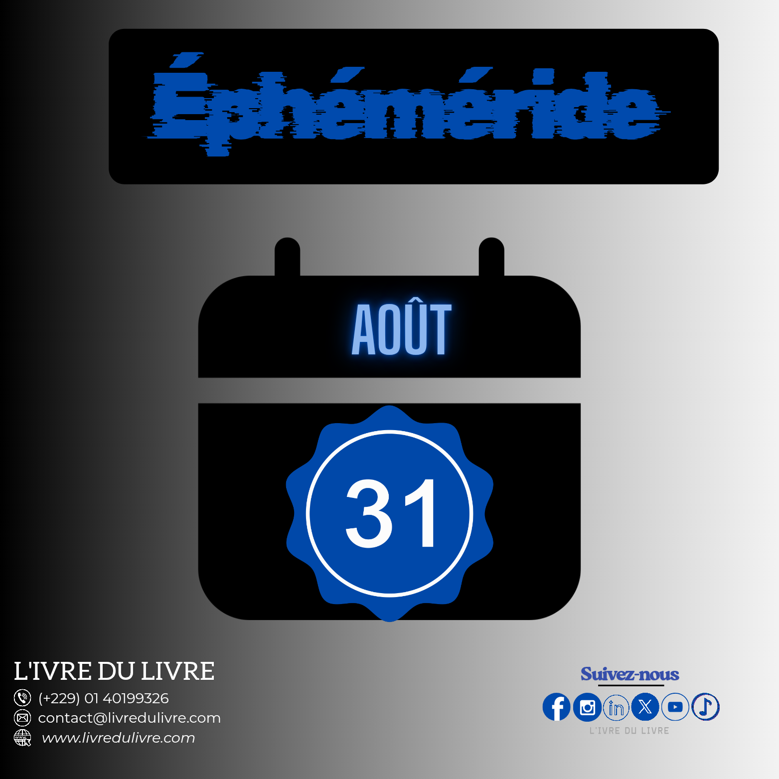Éphéméride livresque – 31 août (jour 243)