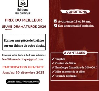 Appel à candidatures – Prix du Meilleur Jeune Dramaturge 2026 des Éditions Œil Critique